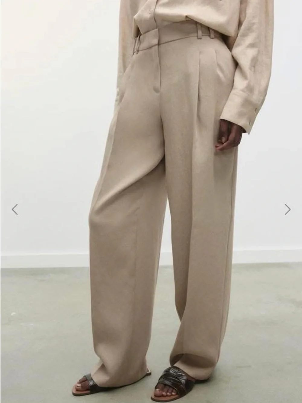 Zara Wide-Leg Linen Trousers in Beige